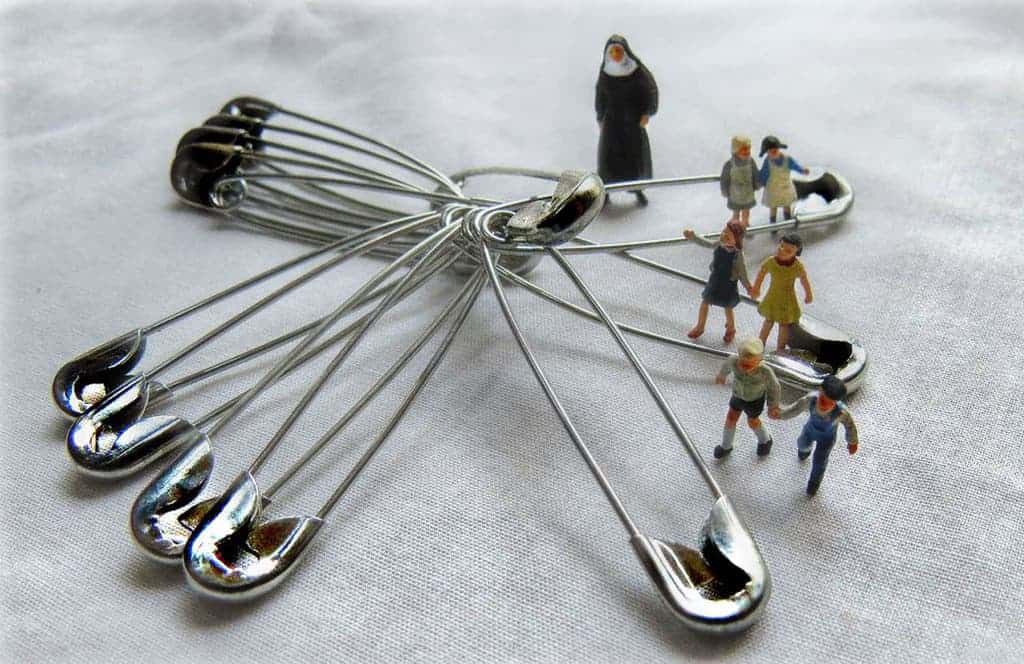 Miniature Scene of Children Jumping Safety Pins