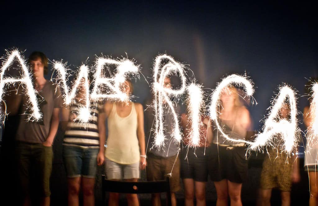 America drawn with sparklers