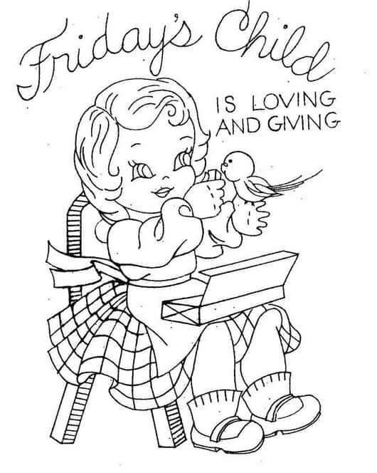 Friday's child is loving and giving. Girl feeding bird.