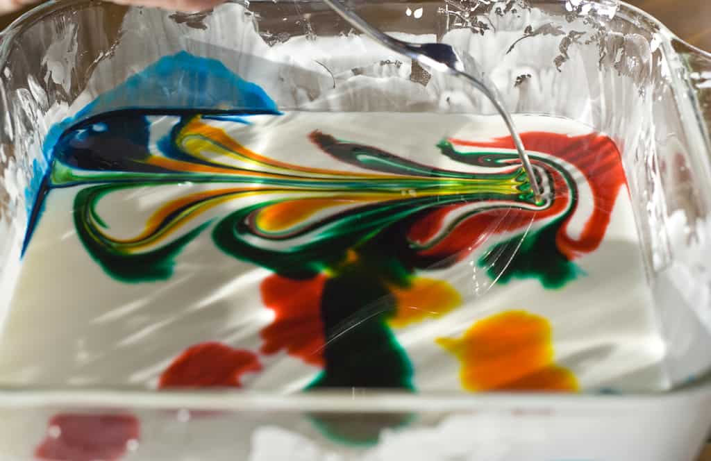 Oobleck Non-Newtonian Fluid with Colorful Swirls of Food Coloring