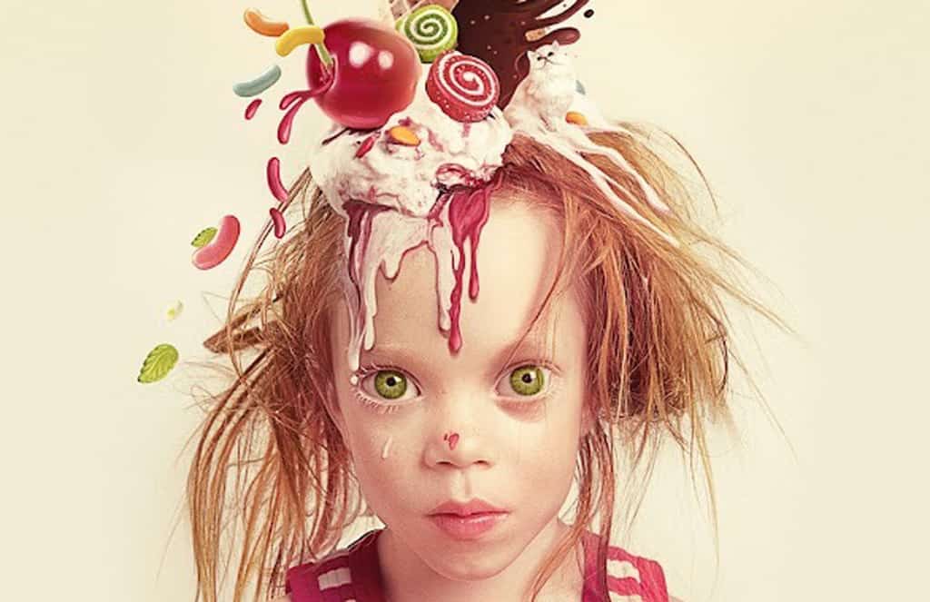 Artwork of girl with melted ice cream on head