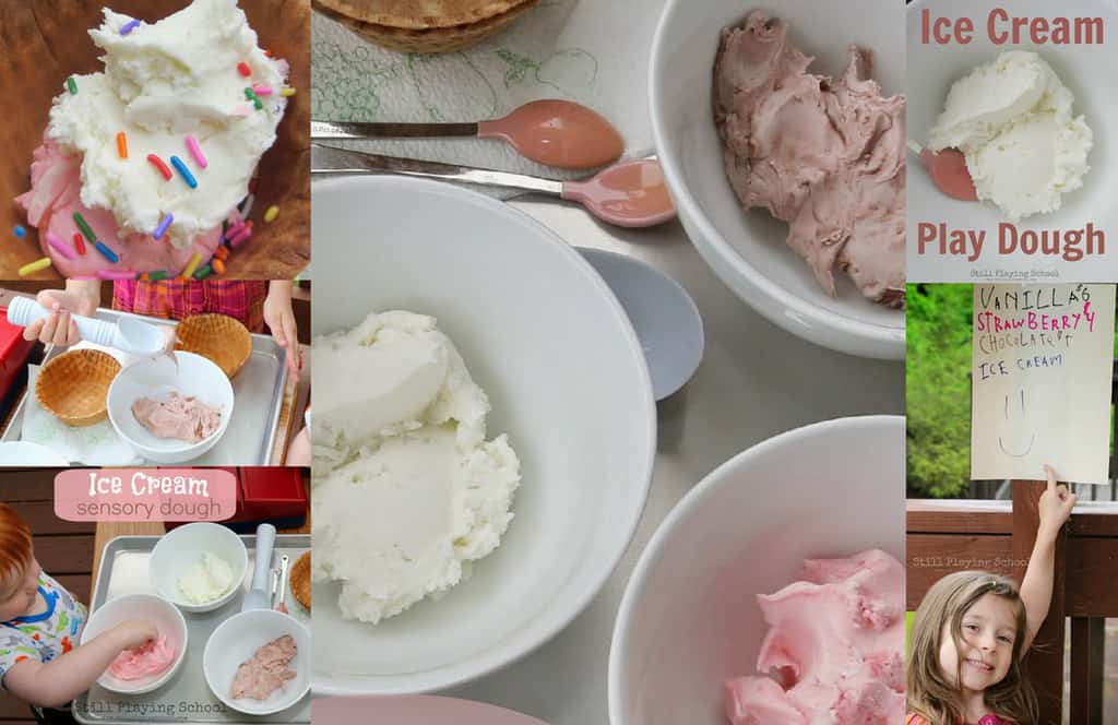 Collage of ice cream play dough pictures from Still Playing School