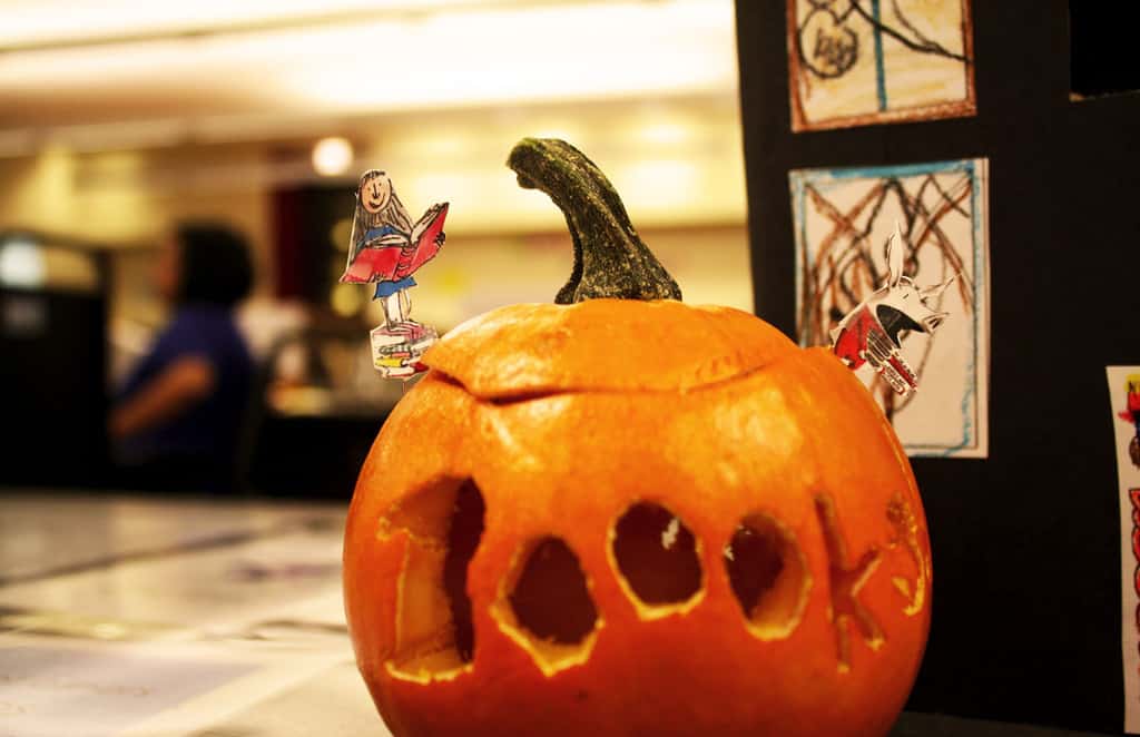 Jack O lantern in library carved Books