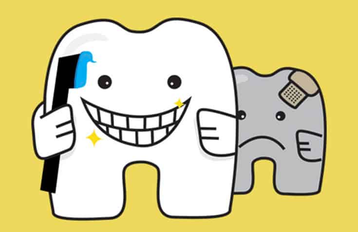 Drawing of Smiling Tooth and Sad Rotten Teeth